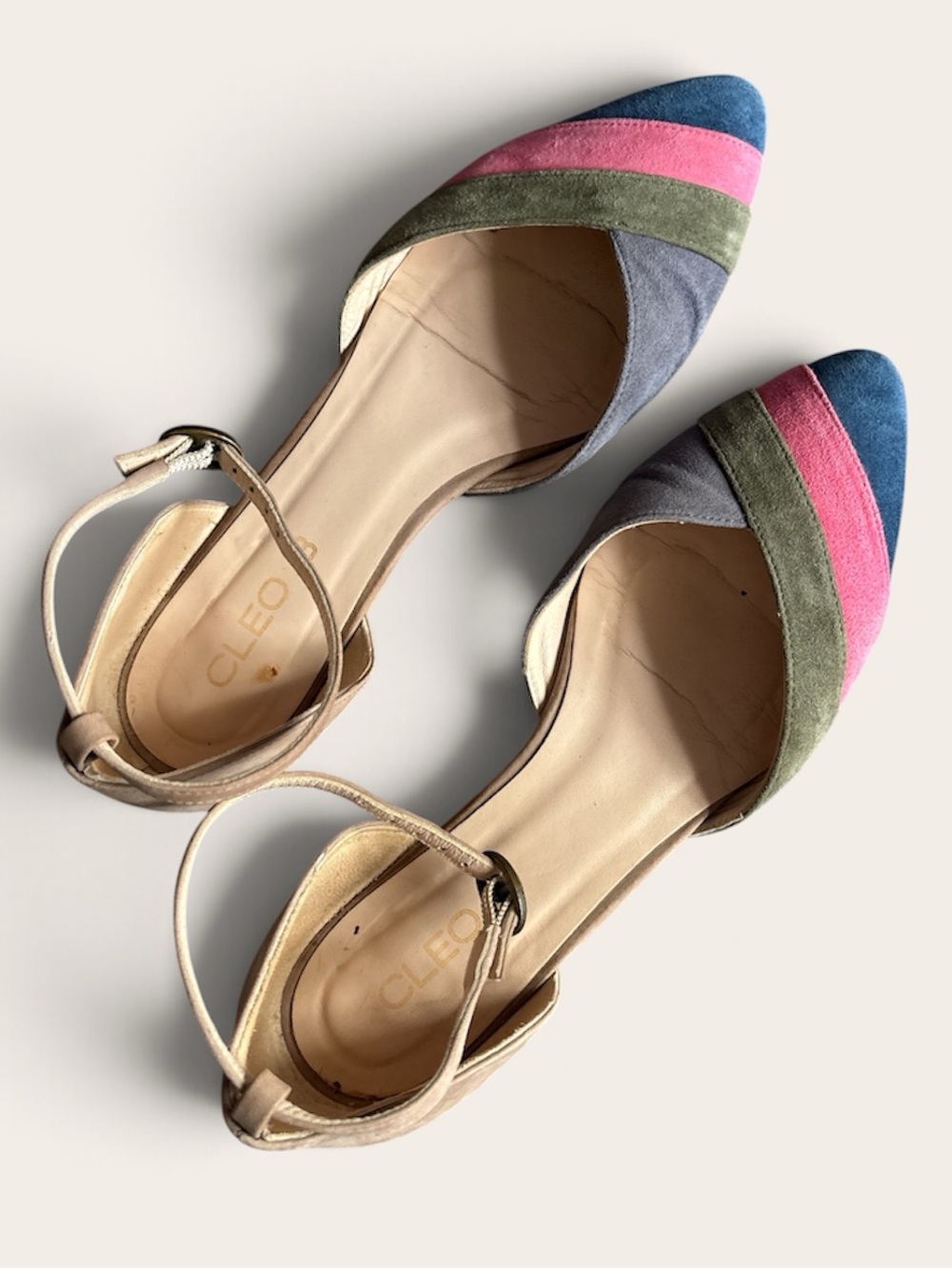 Anthropologie Cleo B Jewel Tone Suede Flatsw/ Ankle Strap | Size 38/7.5-8